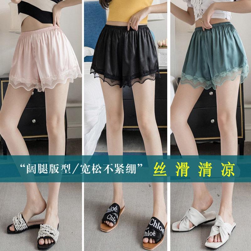 Pantalones XSafety para Mujer Verano Finos Encaje Satén Desenrollados Leggings Cortos para Casa