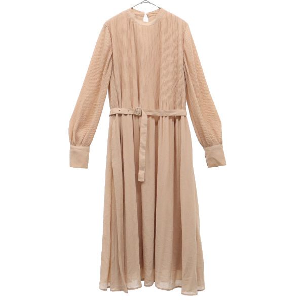 Mila Owen Long Sleeve Pleated Long Dress Beige Women Used