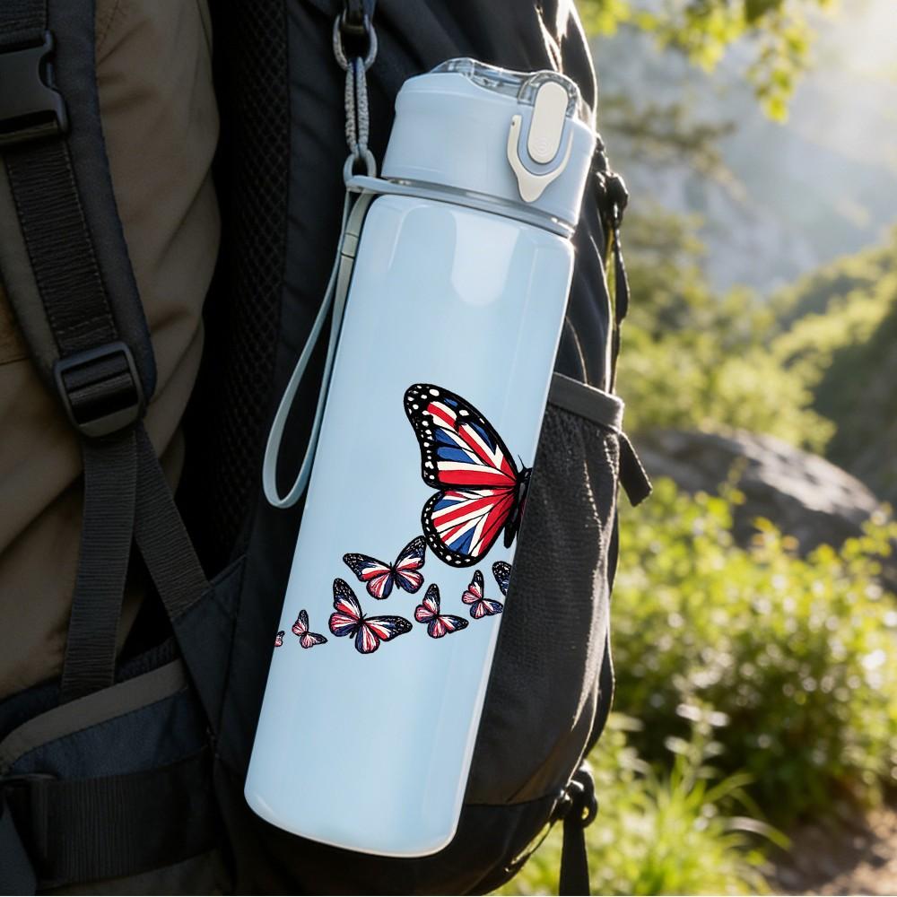 1PC Colorful Butterfly Floral Print 750ml Color Plastic Sports Water Bottle Leakproof Flip Straw Lid Suitable for Sports Office Home Use