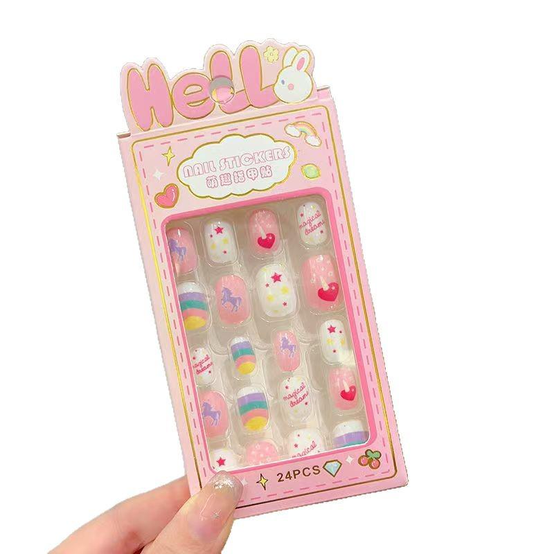 24 Removable Cartoon Nail Stickers for Girls - Self-Adhesive Finger Decals
