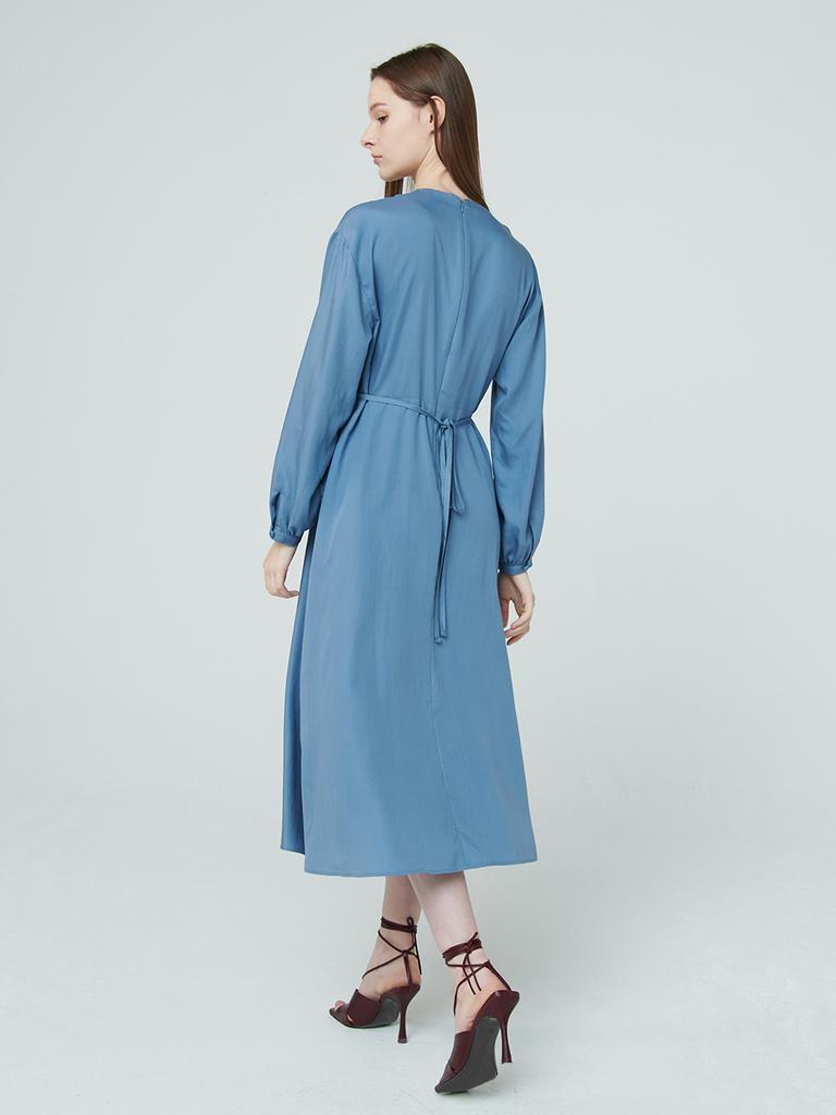 Nub Wrap Flare Dress - Sky Blue