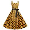 Women's Retro Style Dress With Double Suspenders And Polka Dot Printed Large Skirt