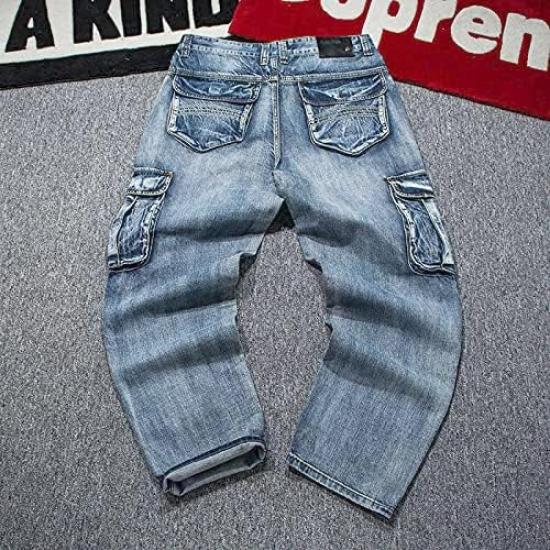 Solid Denim Cargo Plus Loose Wide Straight Baggy Hip Street Unique CW898 Size D.IIZOO Men's Pants, Size, Fit, Leg, Fit, Pants, Hop, Style, Fashion,