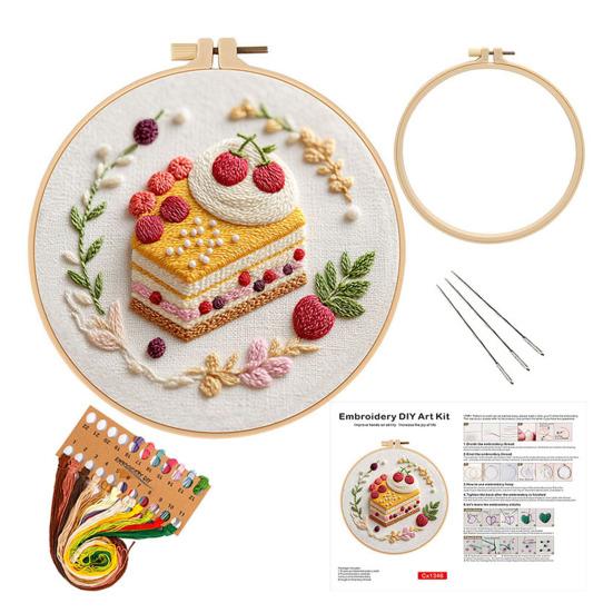 1 Set Cake Embroidery Kit with Hoop Threads Needles Pre-Stamped Dessert Cross Stitch Craft
