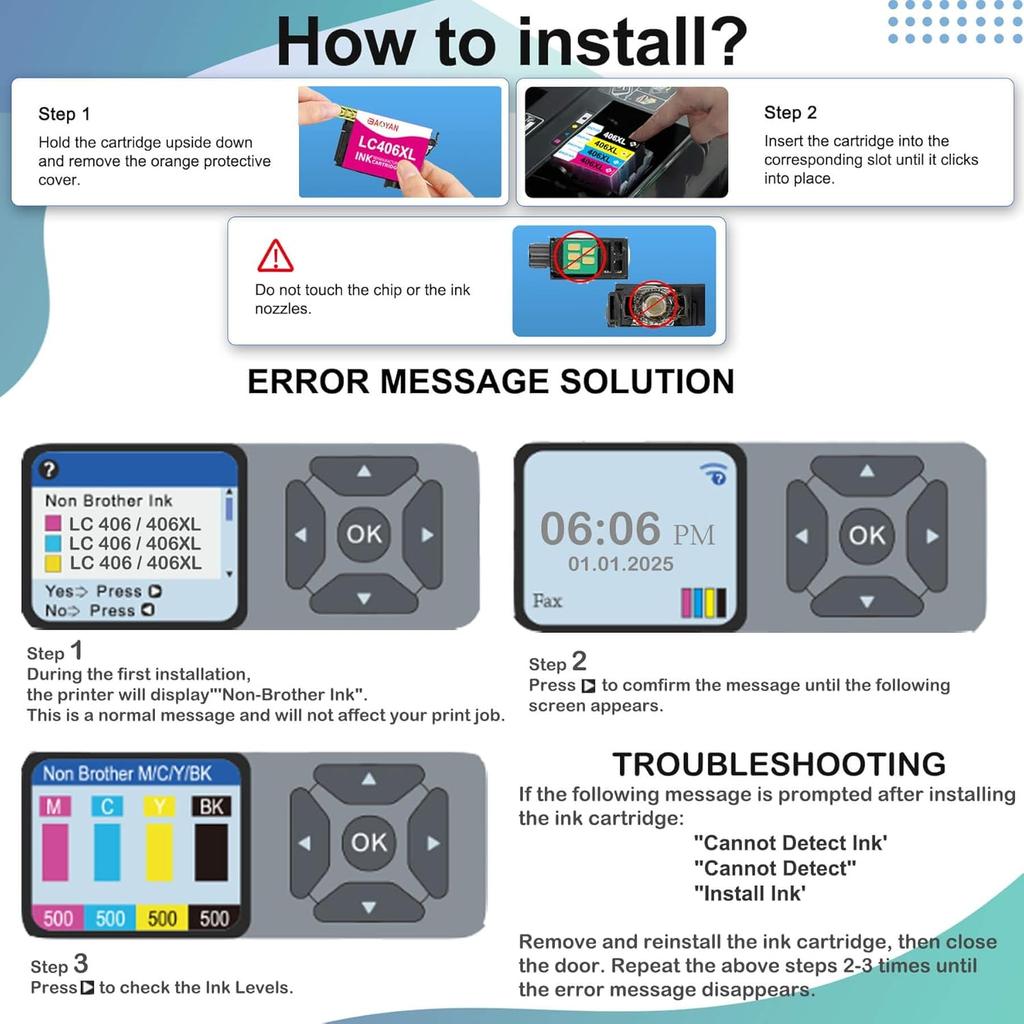 LC406 LC406XL Ink Cartridges for Brother Printer Compatible for LC 406 XL Ink Cartridges Work for Brother MFC-J4335DW MFC-J5855DW MFC-J6555DW