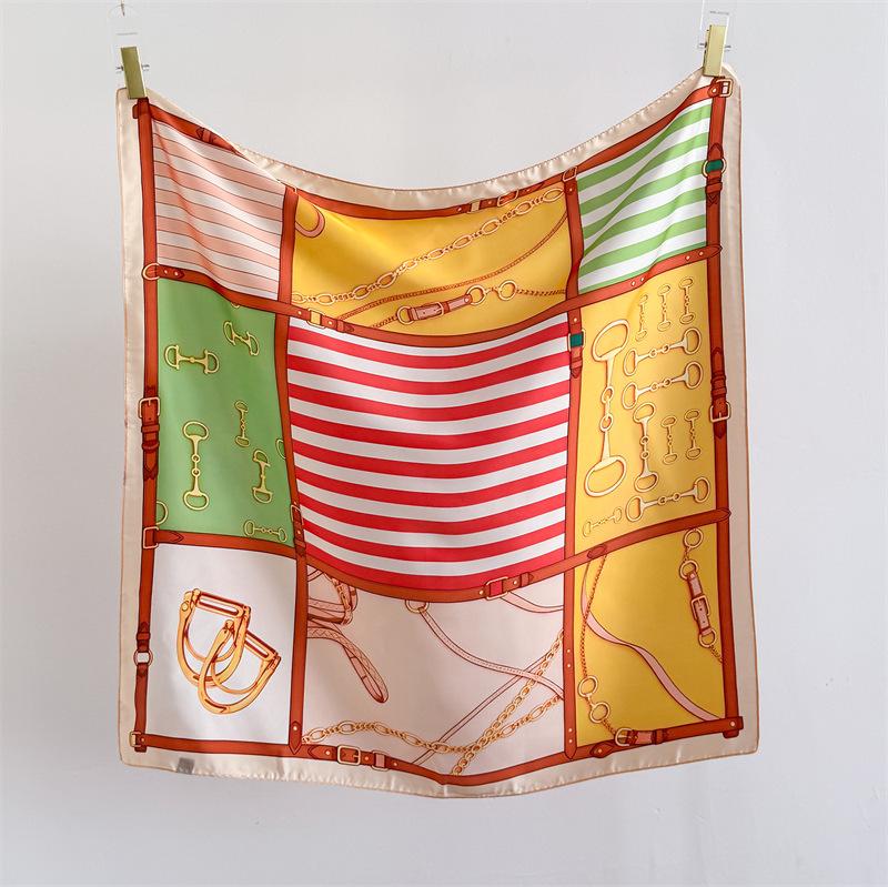 Striped chain simulation silk high-end large square scarf silk scarf printed shawl decorative scarf sunscreen scarf headscarf scarf