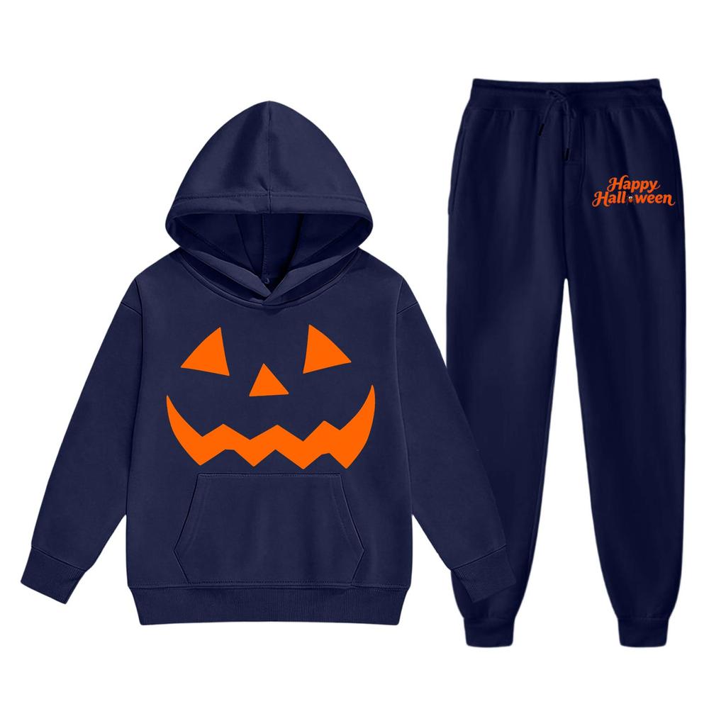 Kids Hoodie and Sweatpants Set with Halloween Print for Holiday Wear