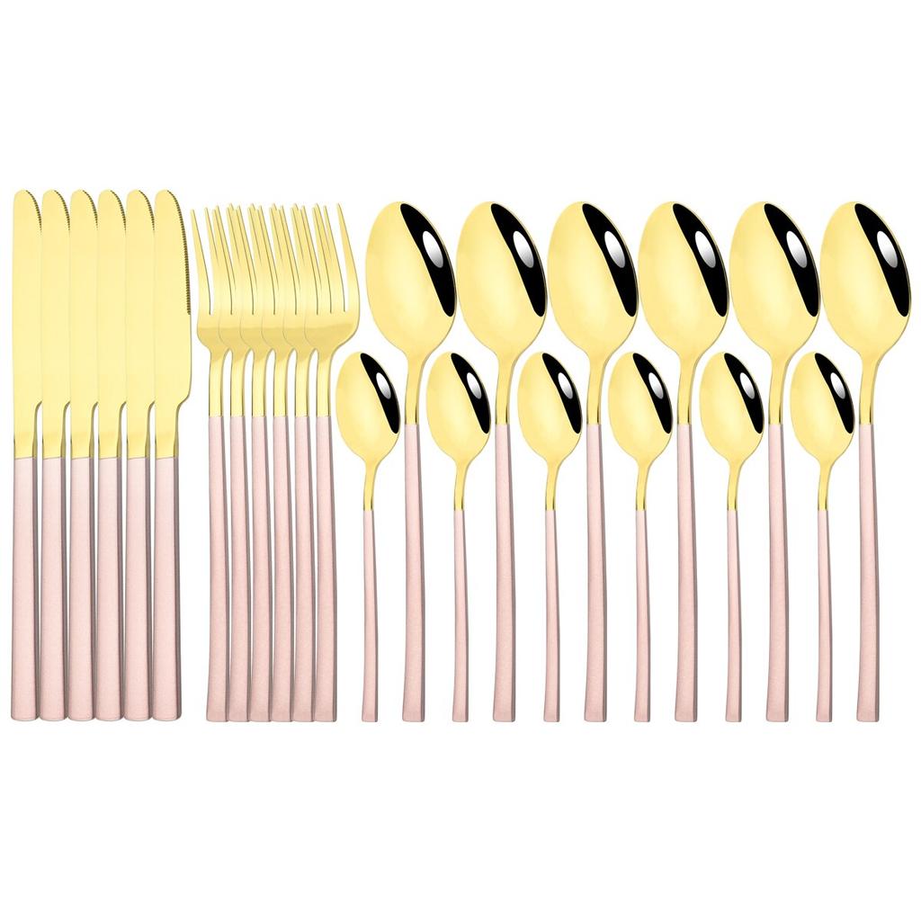 6People Stainless Steel Cutlery Set Knife Fork Tea Spoon Dinner Tableware Black Dinnerware Party Kitchen Flatware Silverware Set