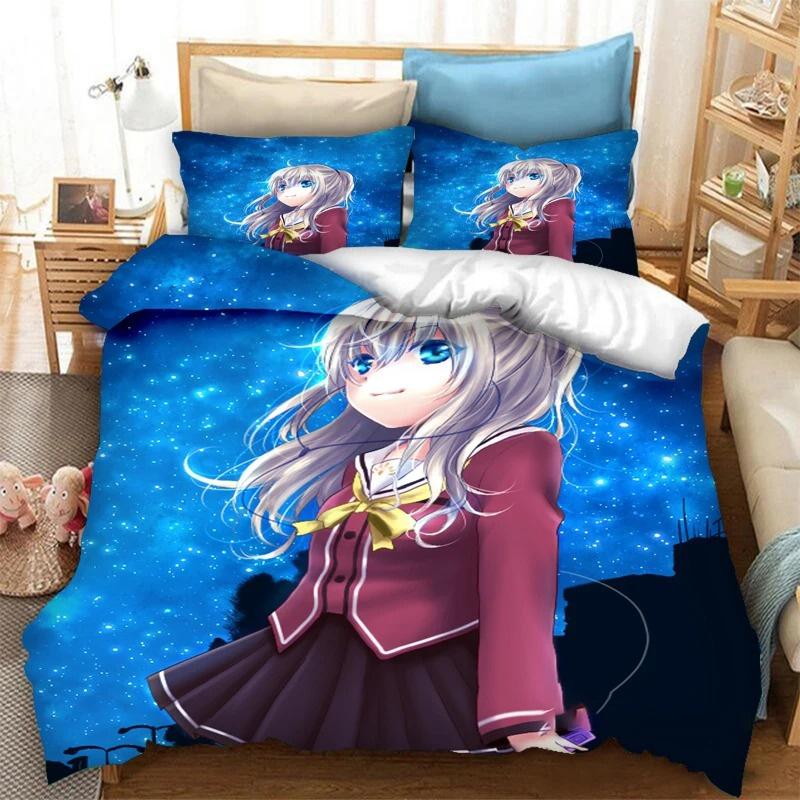 3D Printed Anime Charlotte Tomori Nao Bedding Sets Exquisite Bed Supplies Set Duvet Cover Bed Comforter Set Luxury Birthday Gift