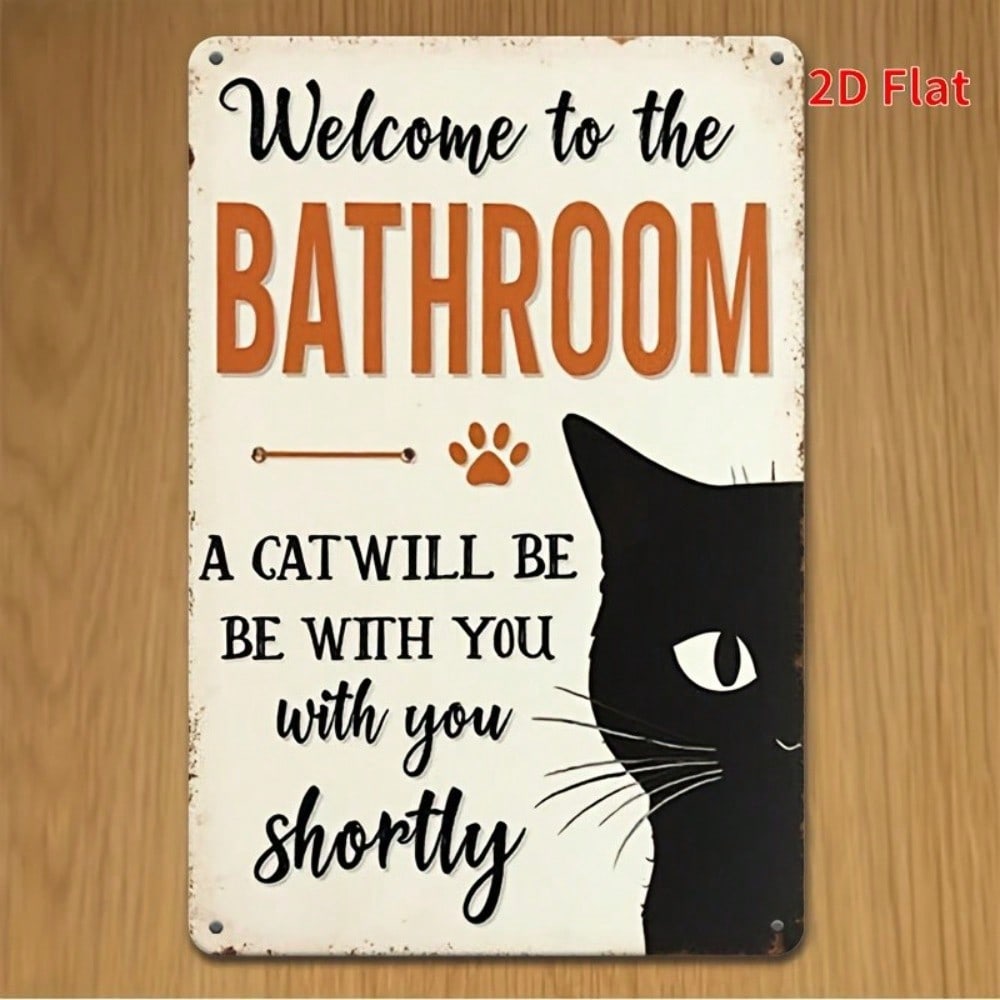 Funny Cat Bathroom Tin Metal Sign Vintage Wall Decor 8x12 Inches Retro Home Kitchen Housewarming Gift