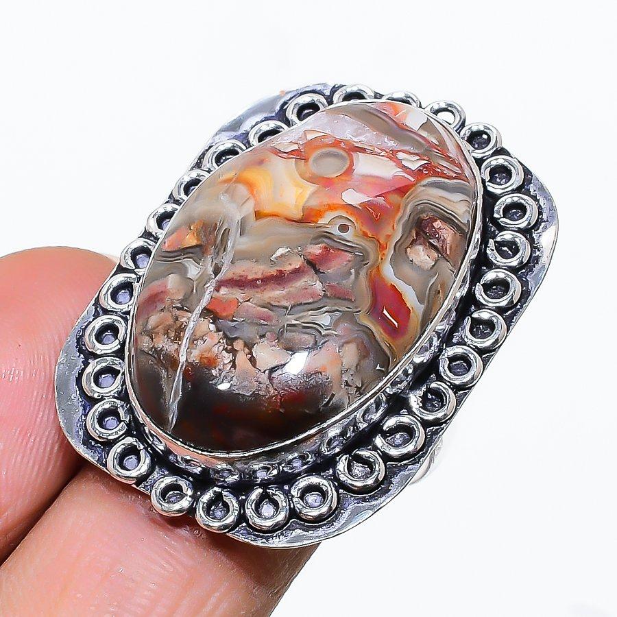 

Natural Crazy Lace Agate Gemstone Handmade 925 Sterling Silver Ring S.7.5 D8c34