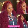 Front lace lace wig, European and American ladies small curly lace long curly hair burgundy wig small lace wig headgear
