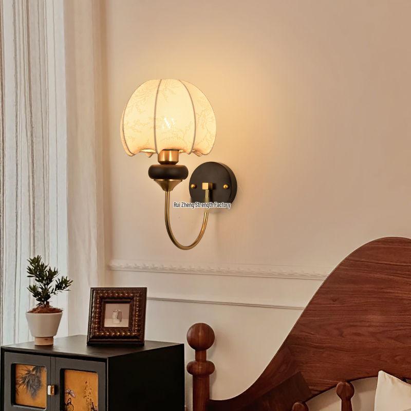 Nordic Retro Chinese-Style Wall Lamp: Solid Wood & Cream Bedside Light for Bedroom, Living Room & Aisle Decorations