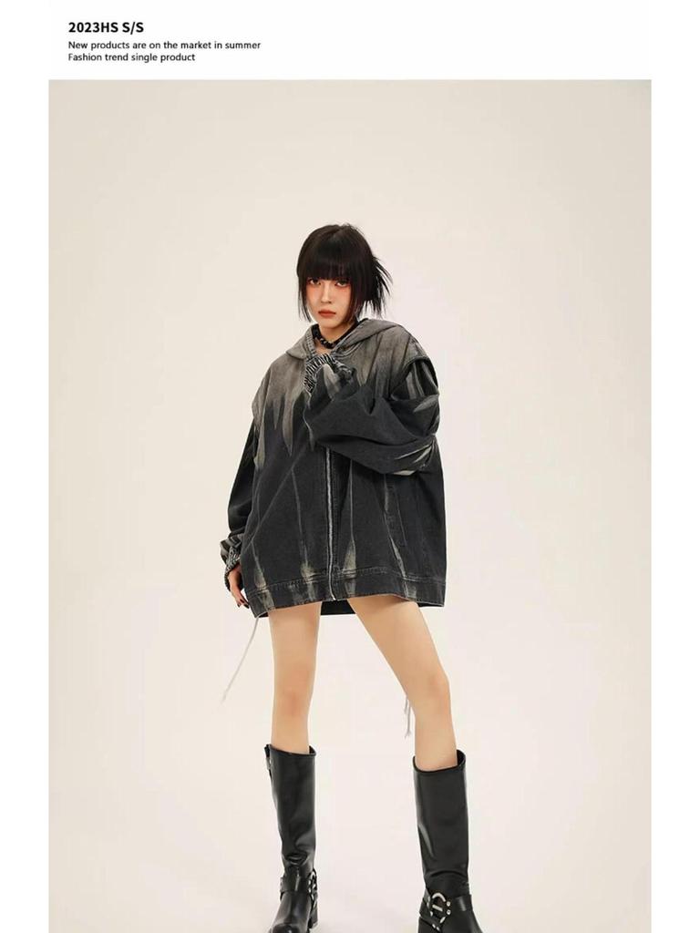 2024 Retro Tie-Dye Gradient Hooded Denim Jacket