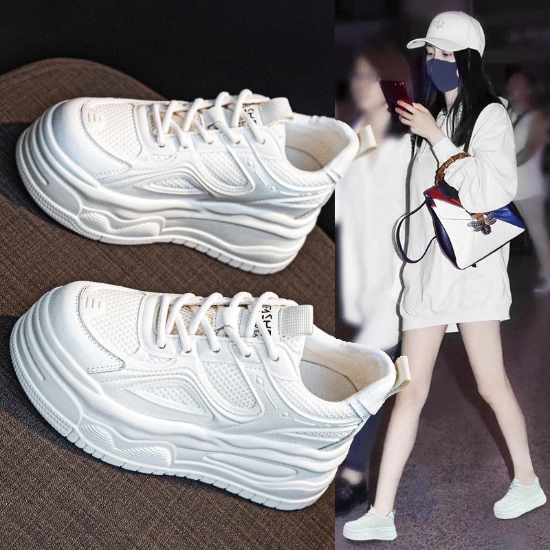 thick-soled little white shoes women's spring new height-increasing muffin casual versatile board shoes small breathable dad shoes