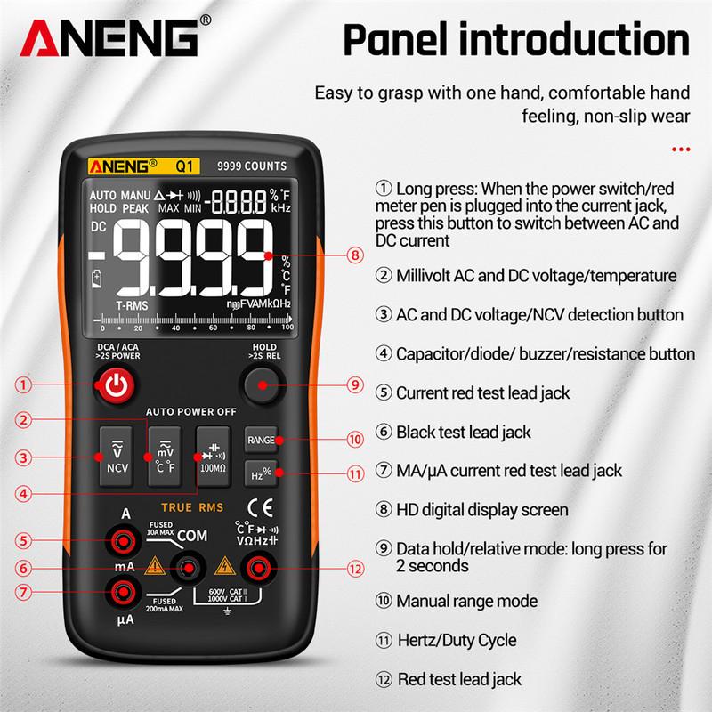 Smart Multimeter Tester ANENG Q1 Digital Display High Precision Professional True RMS 9999 Counts Auto Range Electrician Tools