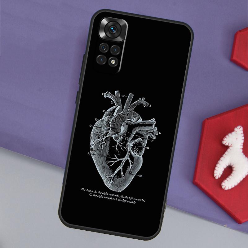 Vintage Anatomical Heart Brain Phone Case For Xiaomi Redmi Note 12 12S 11 11S 10 10S 9 9S 8 Pro Redmi 12 9C 10C 12C Cover