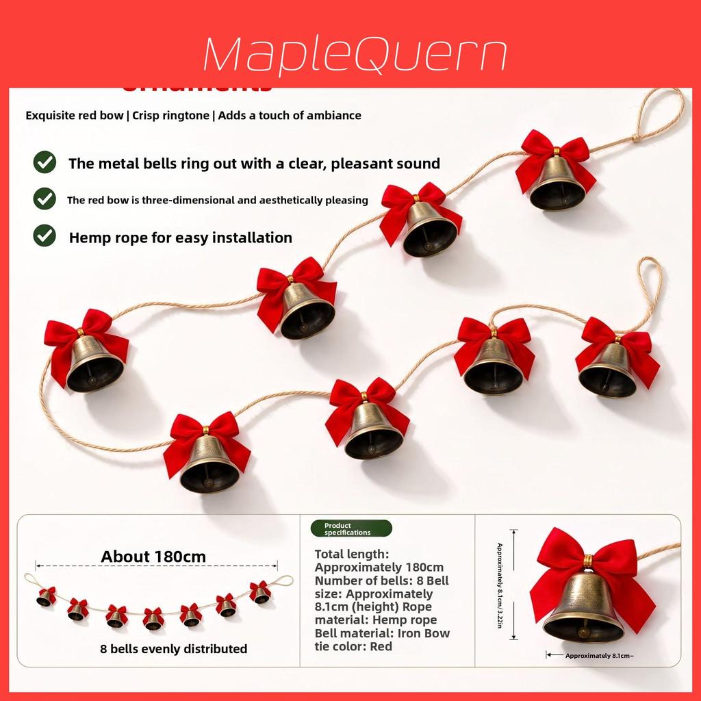 Christmas Bell Decorations Set With Red Bows And Vintage Brass Style For Holiday Tree And Staircase Decor