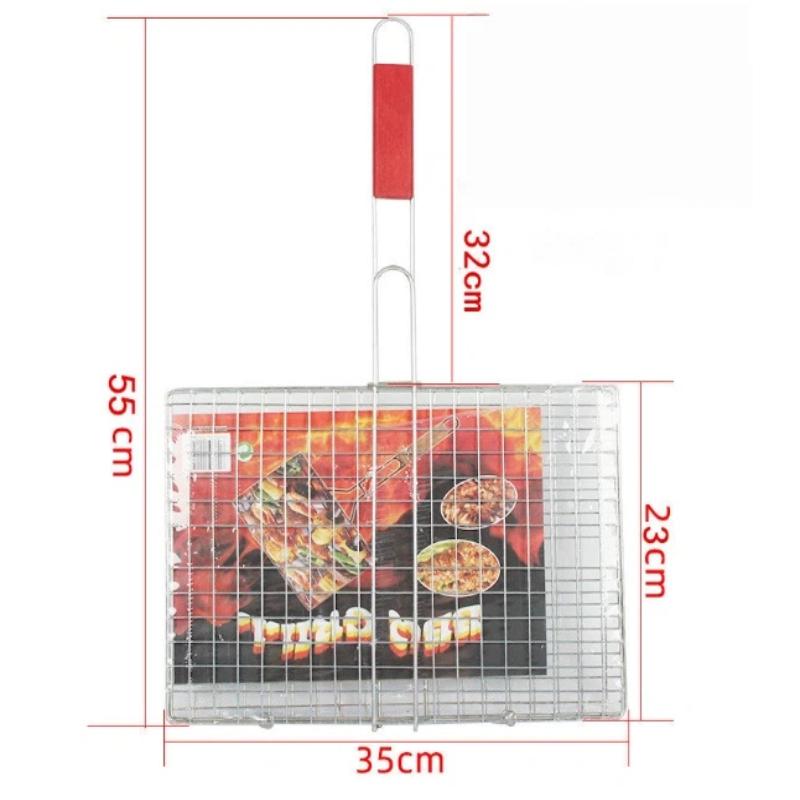 Rete per Griglia Barbecue Pieghevole Per Hamburger Barbecue Solida Placcatura Ferrolettrica Manico in Legno Resistente al Calore Per Barbecue all'Aperto