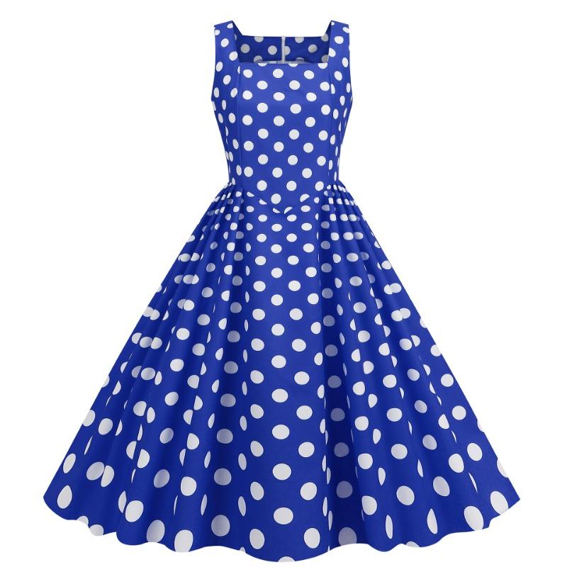 Z New Summer Retro Sexy Vest Polka Dot Print A-word Dress