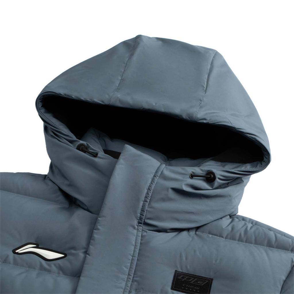 Li-Ning Comfortable Simple Long Hooded Zipper Down Jacket Unisex Outerwear Lime-Blue AYMV137-2
