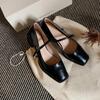 Grape mother has the same temperament, square head and thin word with light mouth commuting thick high heel Mary Jane single shoes women