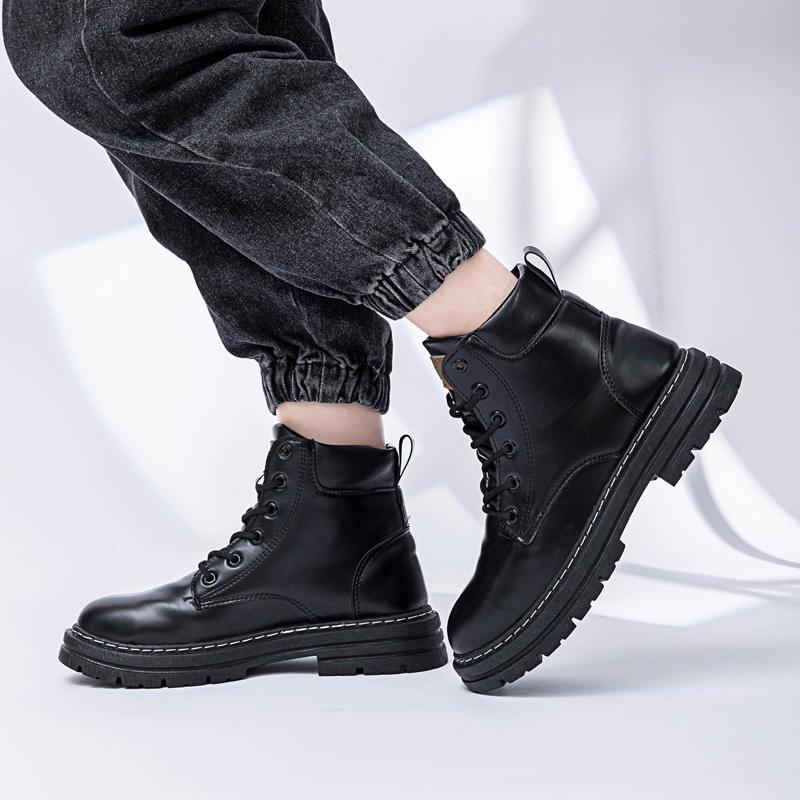 Men's high top casual leather boots spring and autumn outdoor soft sole anti slip comfort workwear boots fashion walking boots
