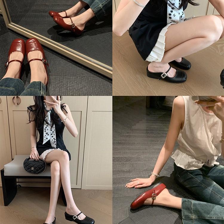 [] Halbschlappen-Version~ 35mm innere Höhenzunahme-Schnalle mit Mary Jane Taschenkopf Halbschlappen Damen Sandalen Sommer