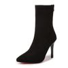 Back zipper pointed short boots for women, slim heels, suede, slim legs, high heels, elastic