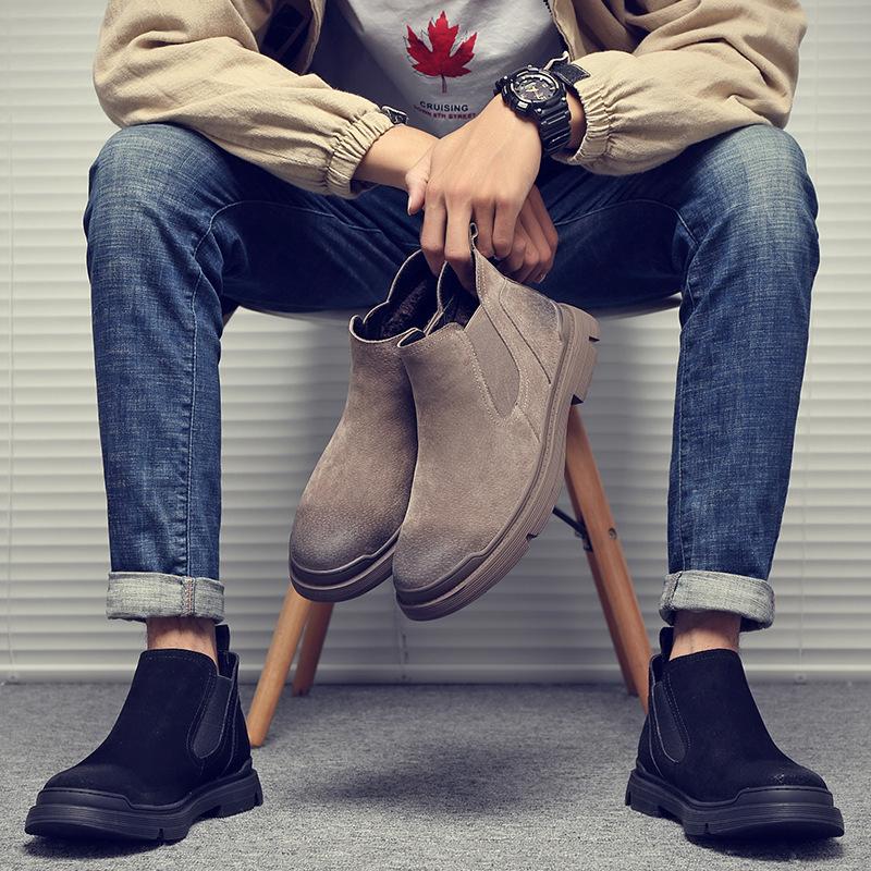 2025 Winter Men Shoes Fashion Plush Warm Boots Classical Cow Leather Casual Shoes Man Slip-on Chelsea Boots