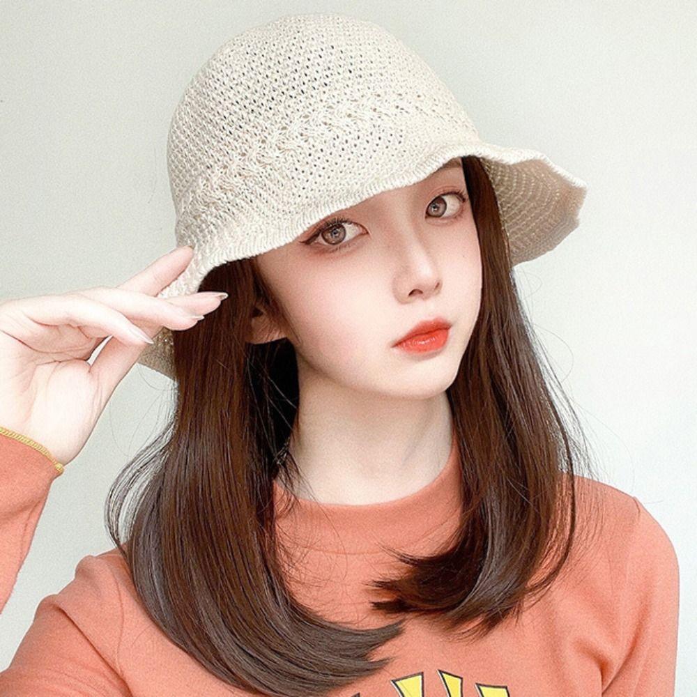 Women Girls Spring Straight Bob Wigs Fisherman Hat Wig Sunshade Hat Short Wigs Bucket Hat Fake Hair
