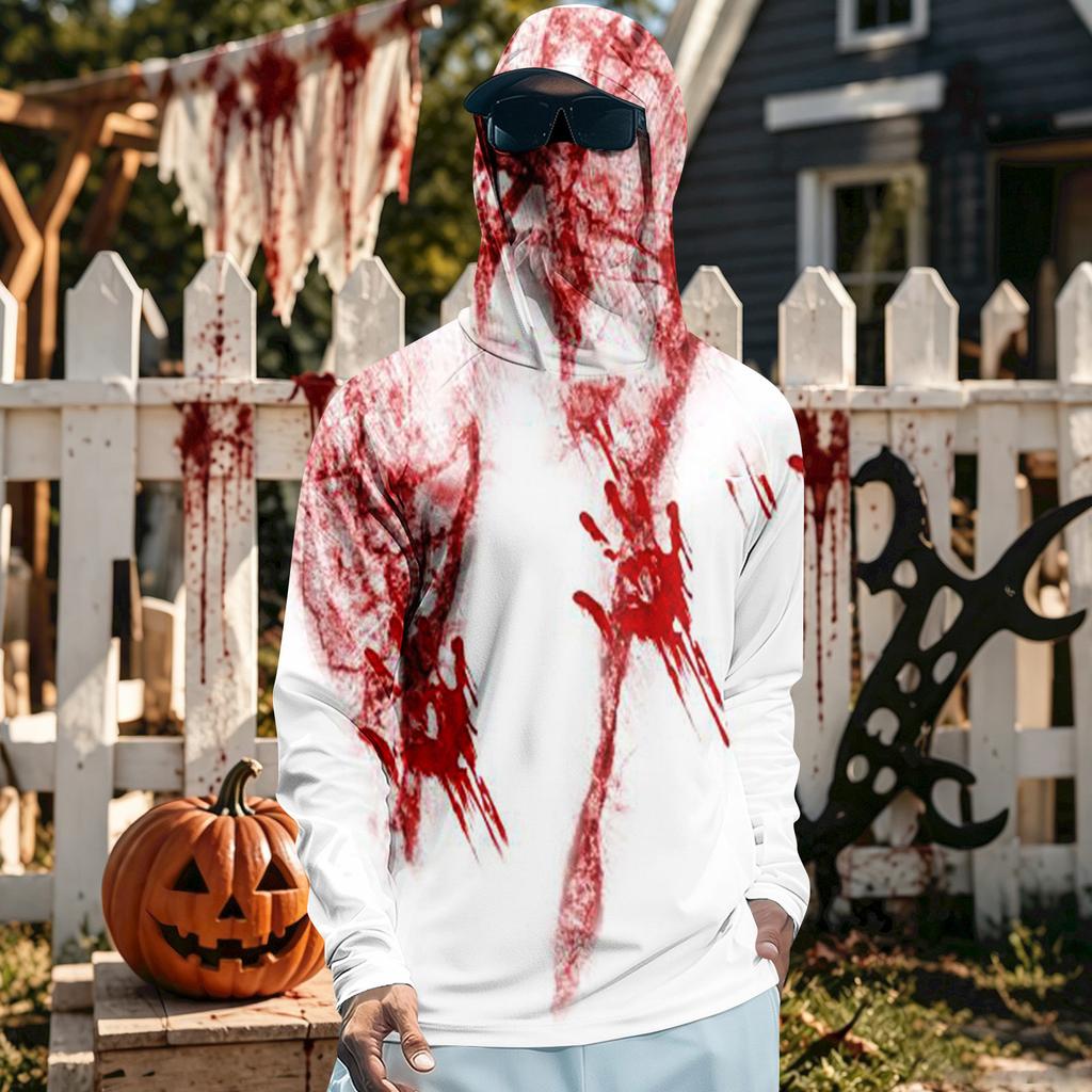 Herren Langarm Kapuzen T-Shirt Schnelltrocknend Sonne Halloween zum Angeln Fitness Sport