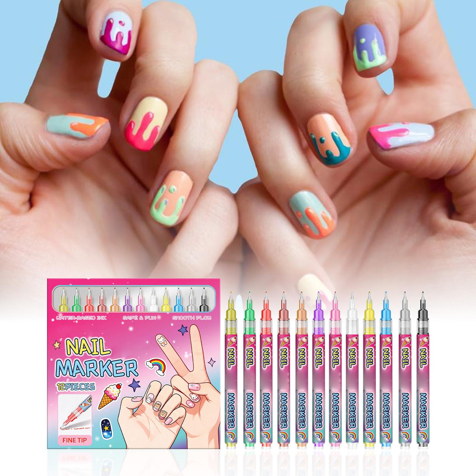 

12 Color Nail Polish Pen Set, DIY Nail Pen Lines,art, DIY Nail Creation Pen ,1 Box/12ml, one size білий