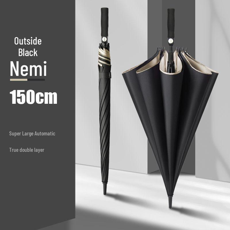 Herren Extra-Großer Doppelschichtiger Regenschirm mit Langem Verstärktem Griff für Zwei oder Drei Personen, Sturmfest und Langlebig.