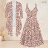 Women Plus Size Two Piece Coordinate Long Sleeve Outerwear Cami Maxi Dress
