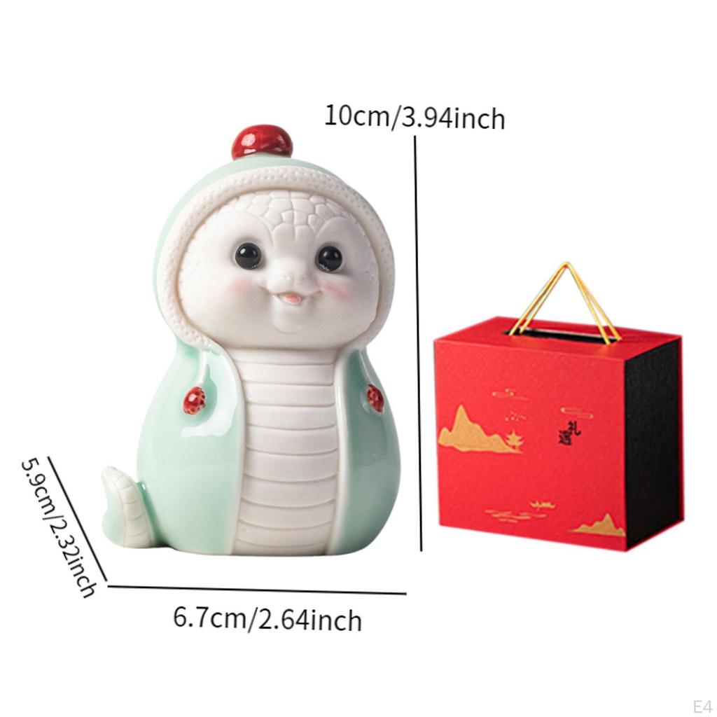Spring Festival Ceramic Snake Statue Shelf Decoration Lovely Decorative Small Sculpture for