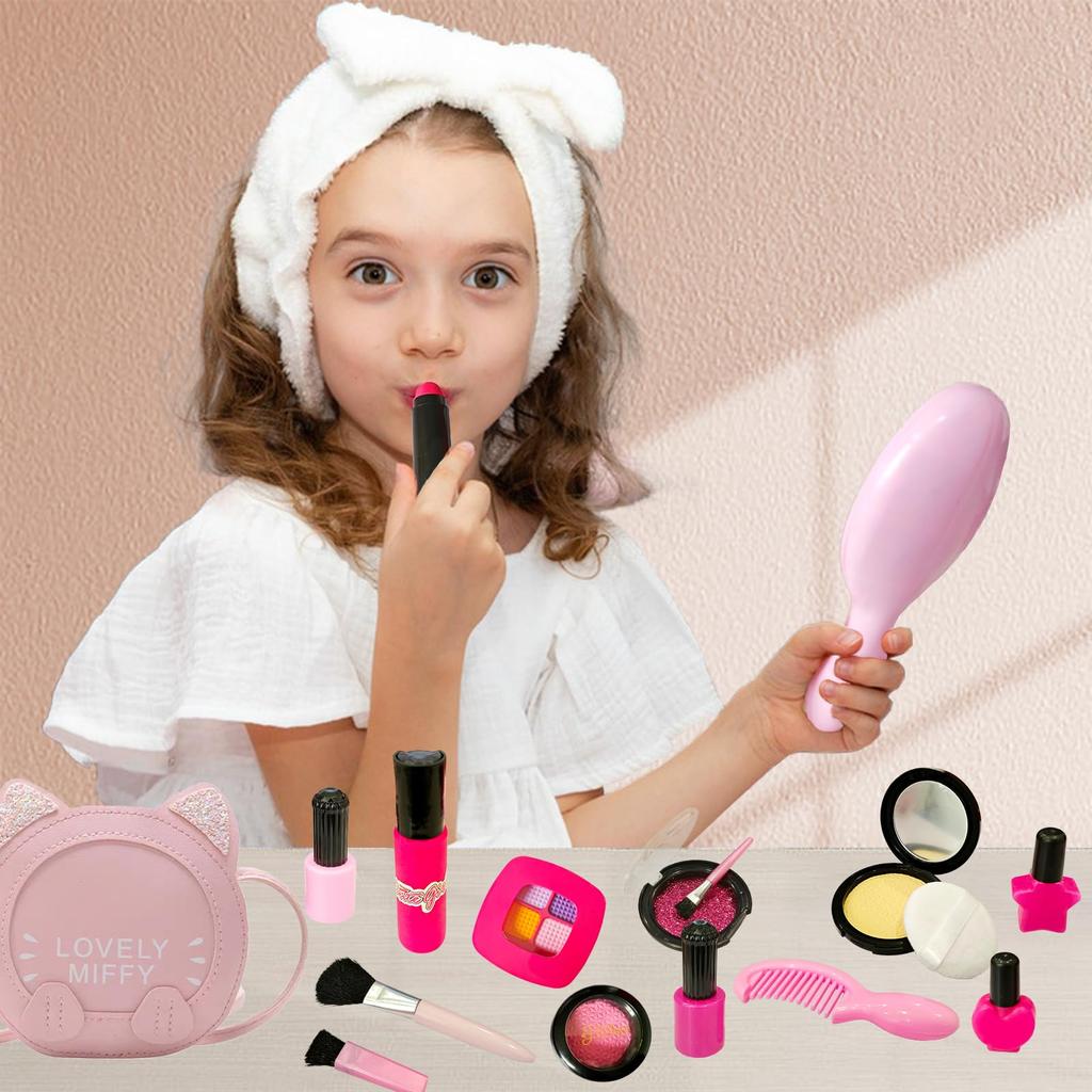 OTONOPI Kosmetikset für Make-up Spielzeugset mit stilvoller Verkleidung Perfekt für Alter 6 und Weihnachtsgeschenk Mädchen, Tasche, Spielen, Nicht fleckend, Sicher, 19-teiliges Set,