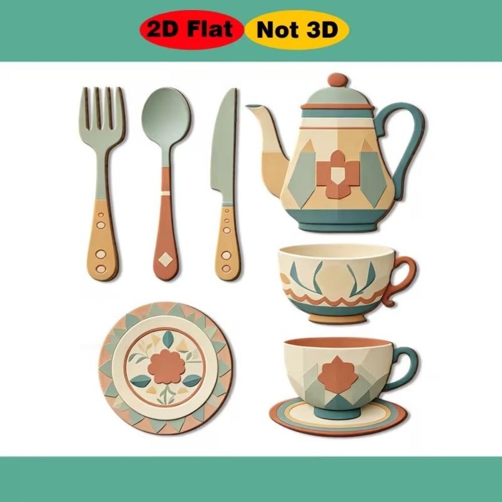 7Pcs Rustic Distressed Coffee Utensil Wooden Ornament Coffee Wall Sticker Hangings Halloween