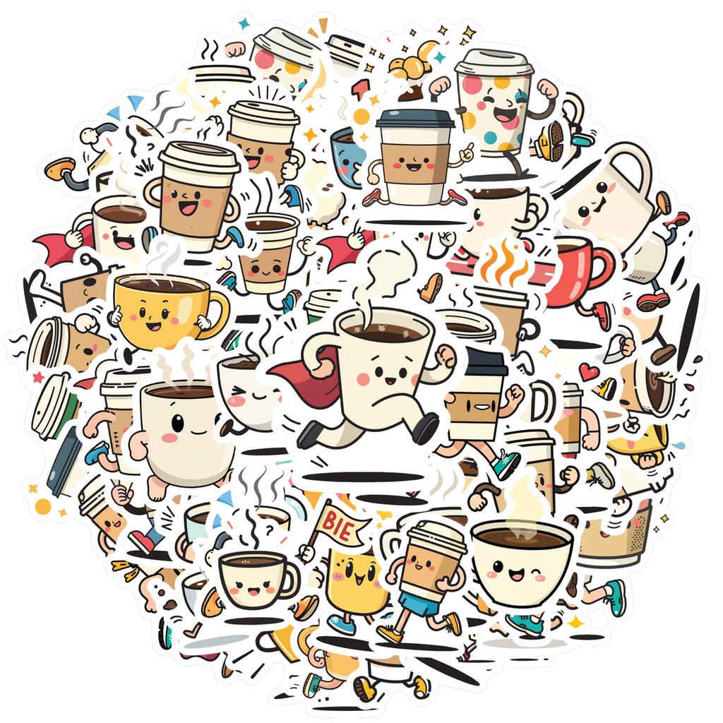 35-100pcs Cartoon Coffee Cup Stickers Waterproof Graffiti Diy For Scrapbook Laptop Water Bottles Coffee Shop Label Stickers