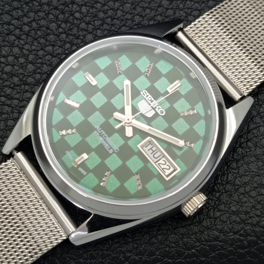 REFURBISHED SEIKO 5 AUTOMATIC MENS WATCH JAPAN MADE GREEN DIAL CUSTOM A440069-2 QV90-a440069