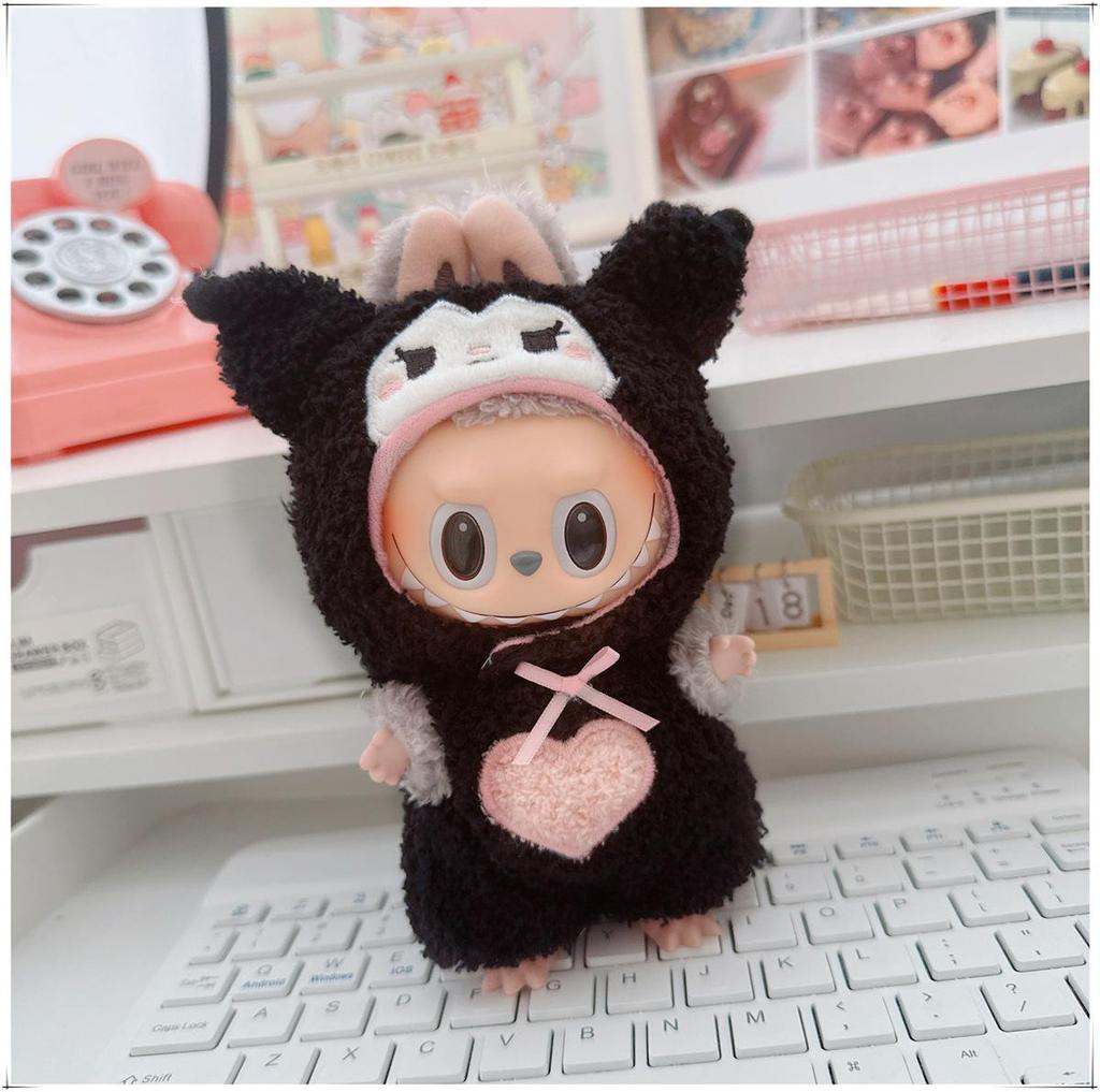 First, Second, and Third Generation Labubu Doll Clothes: 17cm Plush Onesie for 10cm Labubu Dolls, Cute Cartoon Design