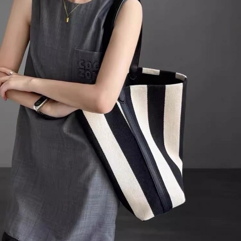 Striped Canvas Bag Bucket Bag Women's Large-capacity Niche Bag, New Shoulder Large Bag Women's Bag Tote Bag