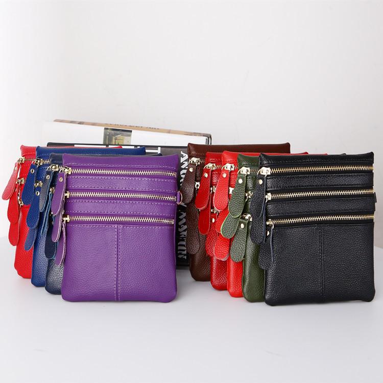 Women's Versatile Genuine Leather Crossbody Coin Purse & Shoulder Bag with Four-Layer Zipper Pockets for 5.5-inch Phones