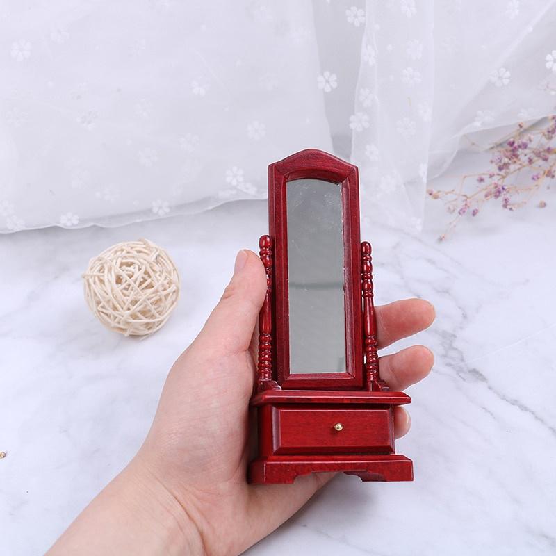 1:12 Mini Doll House Full-Length Dressing Mirror Model with Drawer Accessory Room Furniture Toy