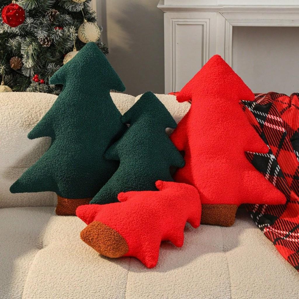 Christmas Tree Plush Pillow With Plant Flower Pattern For Home Decor And Sofa Cushion