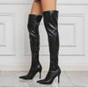 Übergröße Spitz Weiches PU Ultrahoher Schlanker Absatz Reißverschluss Damen Overknee Stiefel Herbst Atmungsaktives Futter Schlupf Langstiefel
