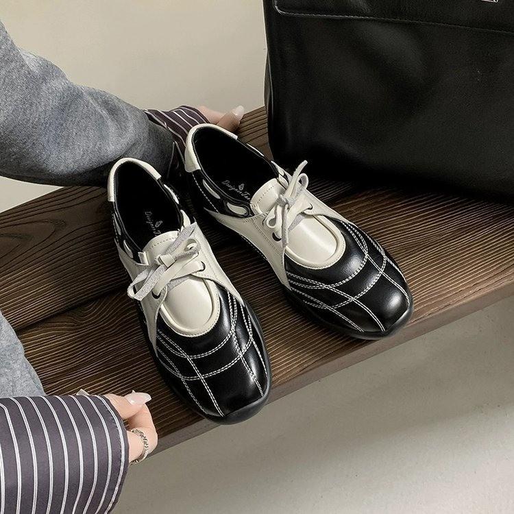 

Версия из коровьей кожи~ Плоская подошва, сочетание цветов, британский стиль, туфли для нравственного воспитания, натуральная кожа, платформа, ретро, туфли Forrest Gump, женские 2025 40 чёрный