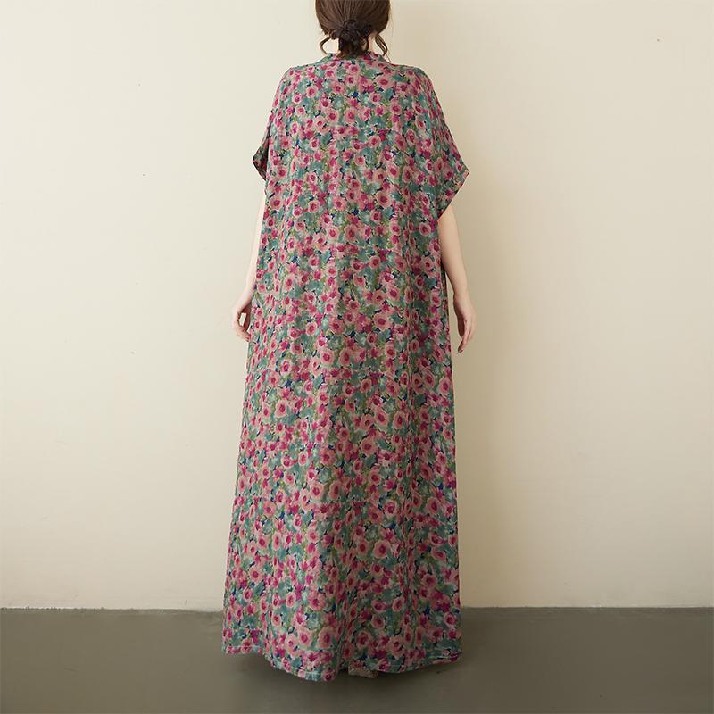 DIMANAF Plus Size 2025 Women Summer Casual Short Sleeve Dress Basic Loose V-Neck Printing Floral Dress New