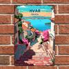 Vintage Croatia Hvar Travel Poster Iron Sign    Colorful Coastal Village Scene Iron Wall Art Suitable for Home Garden Livin