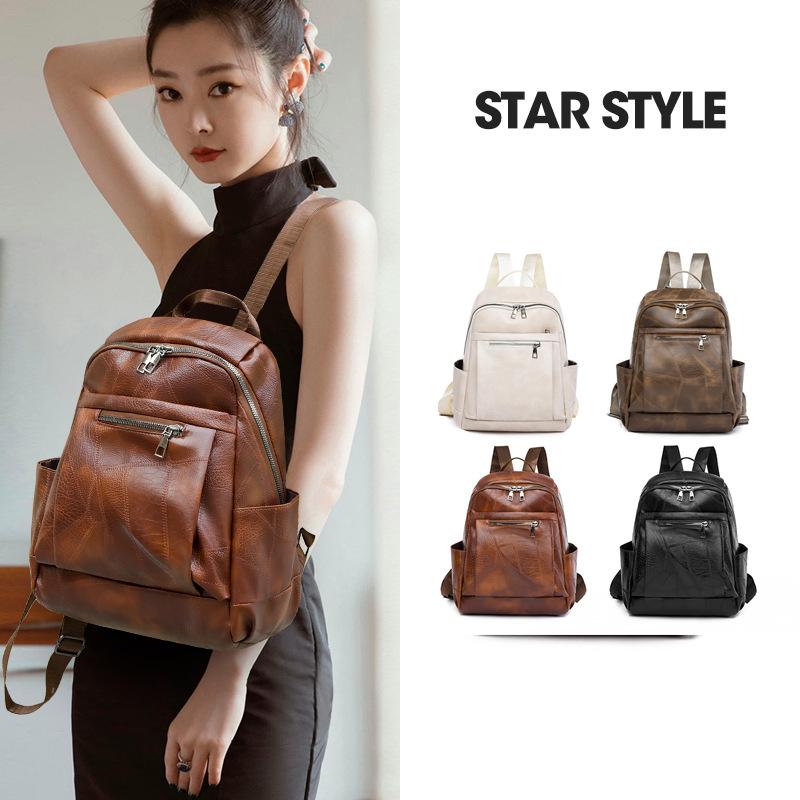 Women's new style leisure trendy large capacity student backpack, fashionable and versatile PU soft leather texture backpack